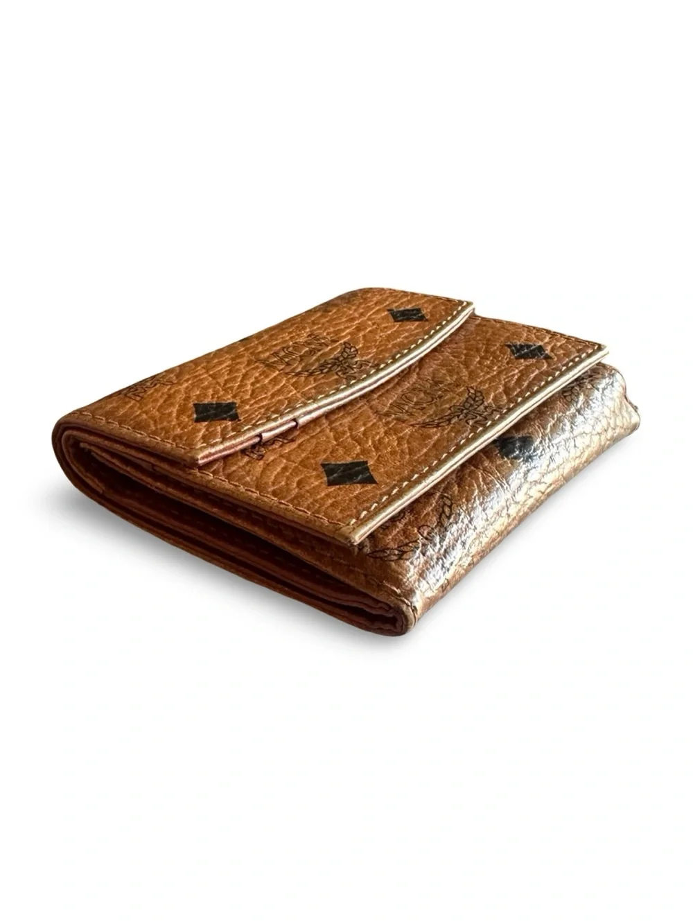 MCM Original Visetos Trifold double flap Leather Wallet - Cognac Brown